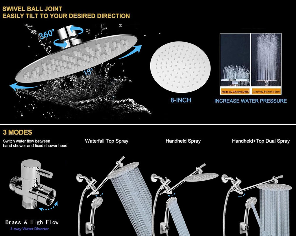 8" Rain Shower Head with Handheld Spray, Chrome, Pack of 2 Y9662
