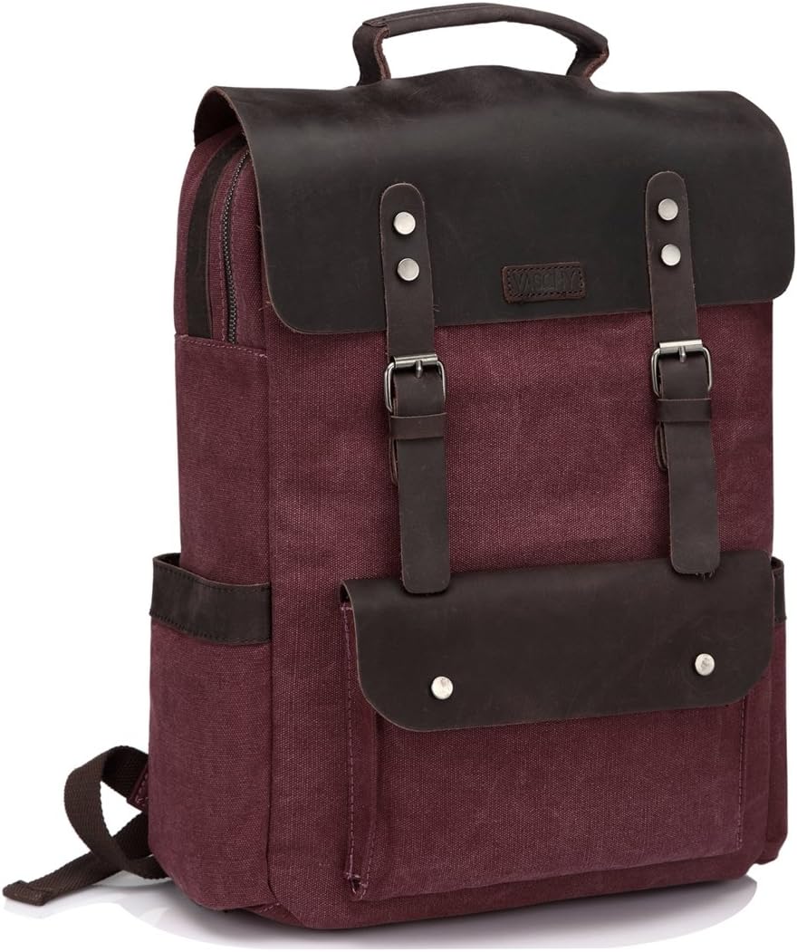 Leather Canvas Laptop Backpack Rucksack S448
