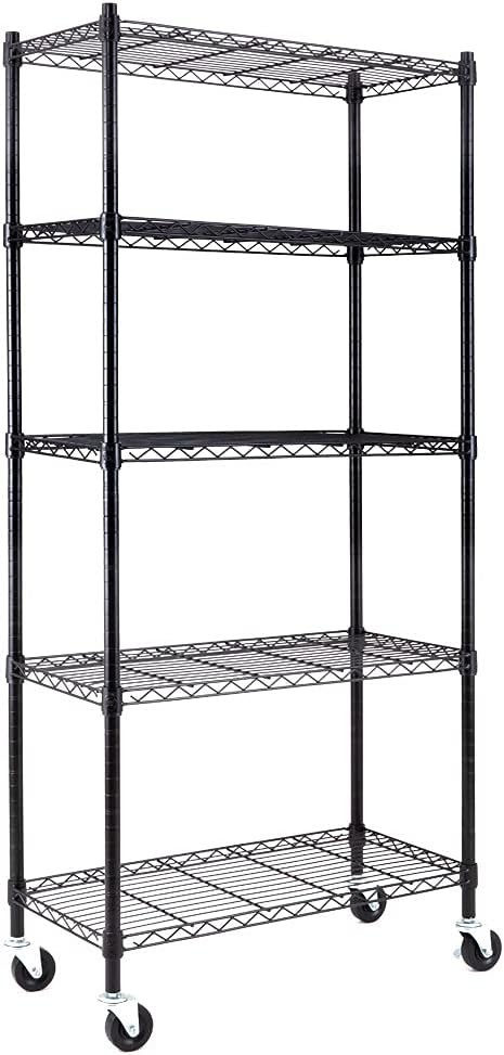 5-Shelf Adjustable Heavy Duty Carbon Steel Wire Shelving Unit Black R447