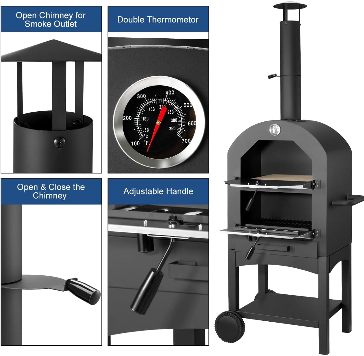 Outdoor Pizza Oven Wood Fire with Pizza Stone A163904