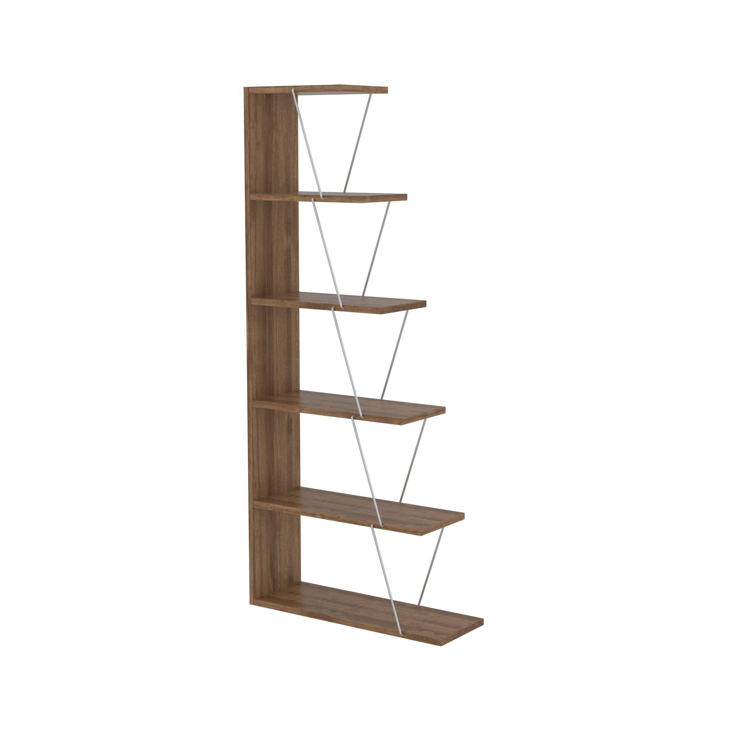 Chrome-White 5-Shelf Angled Bookcase F906