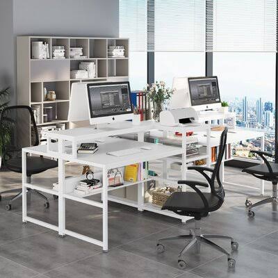 94.5 inch Extra Long Double Computer Desk with Storage Shelf and Printer Shelf P99787