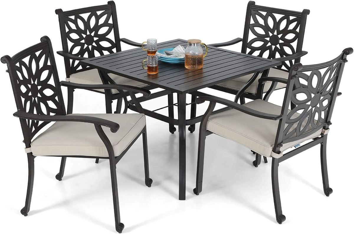 5 Pieces Patio Dining Set with 4 Chairs and 1 Square Table P2103