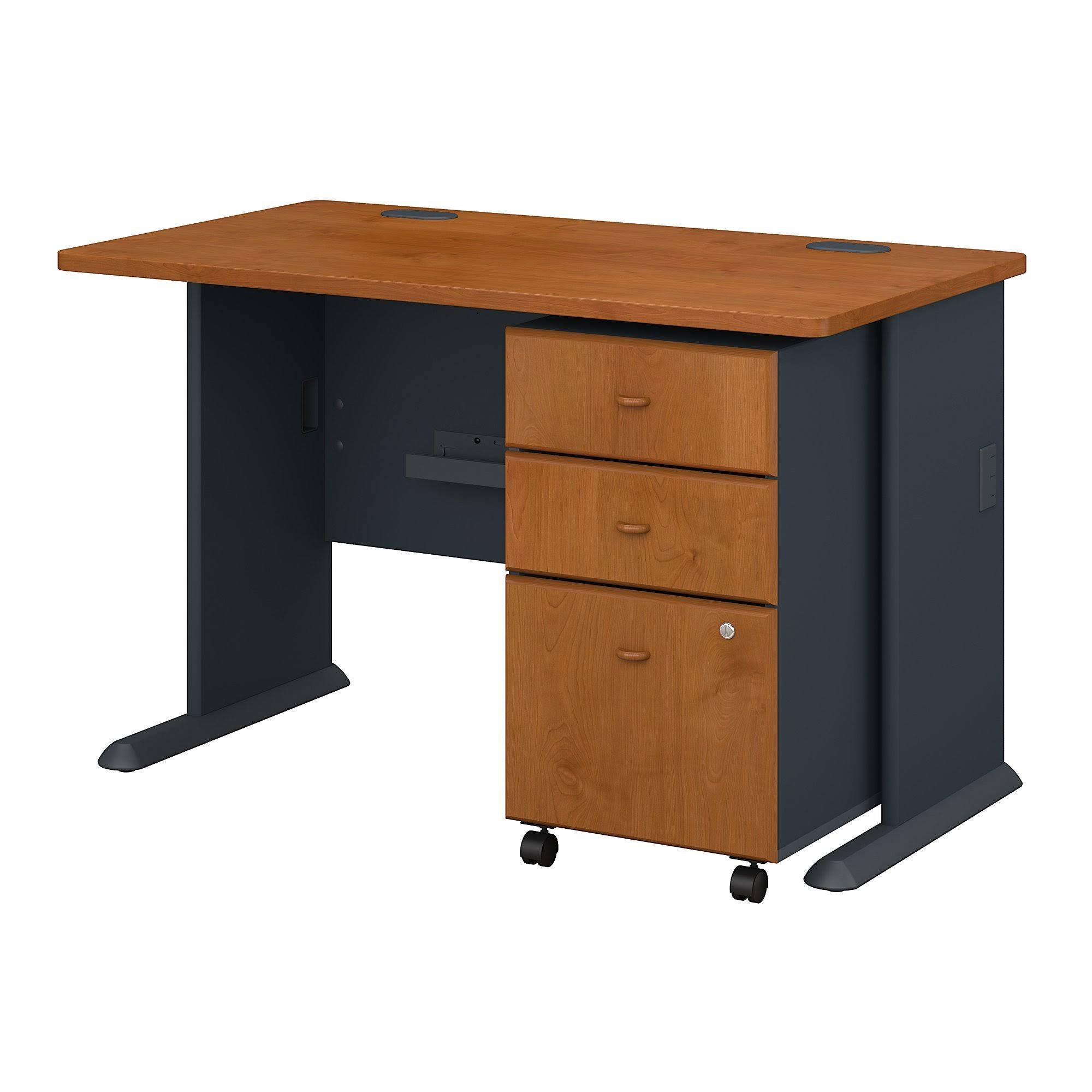 48W Desk with Mobile File Cabinet Natural Cherry Slate X978