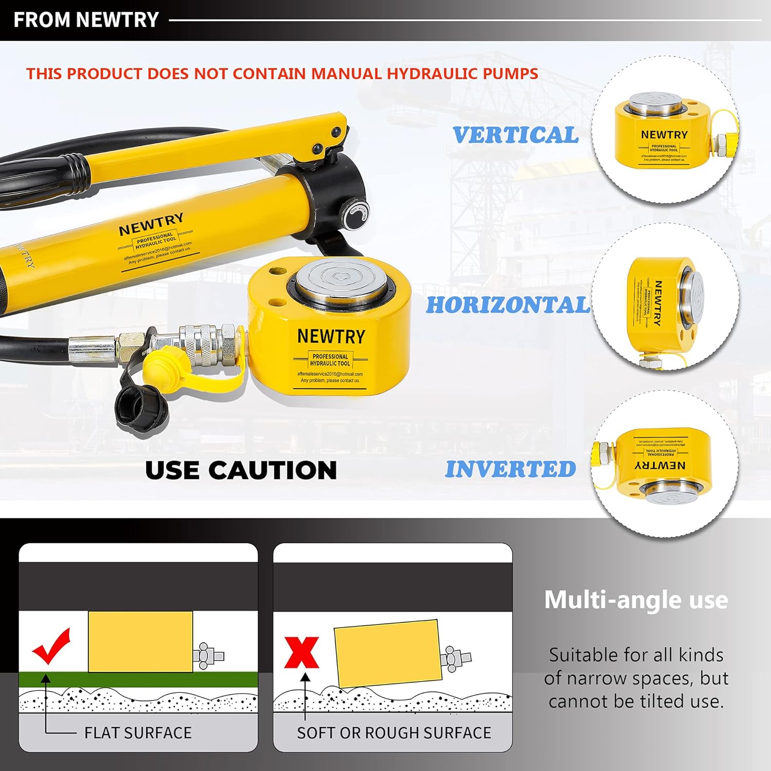 20T Hydraulic Ram Cylinder Jack, 0.51” Low Profile, Portable L9168