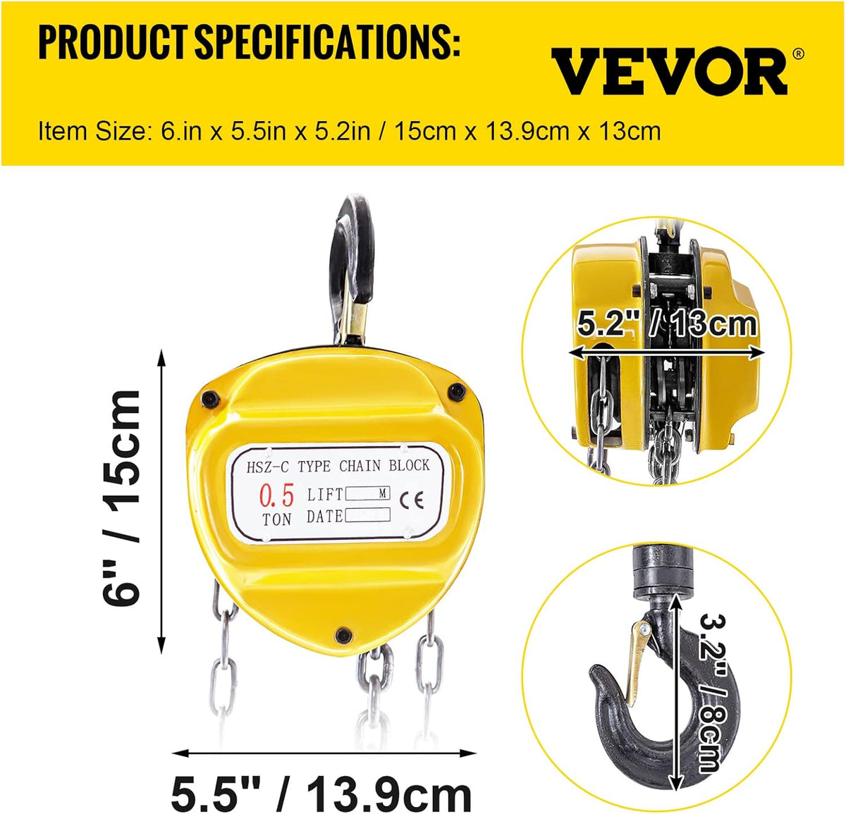 Chain Hoist 1100lbs 10ft Yellow Pack of 2 R94762