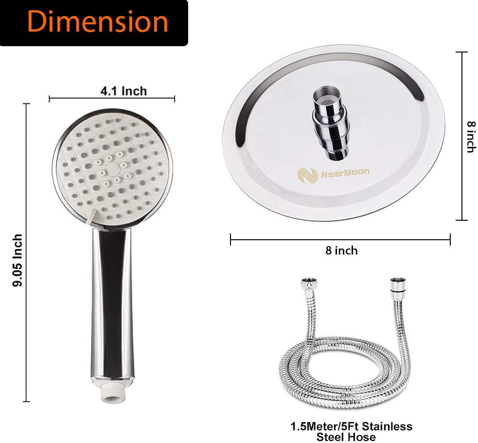 8" Rain Shower Head with Handheld Spray, Chrome, Pack of 2 Y9662