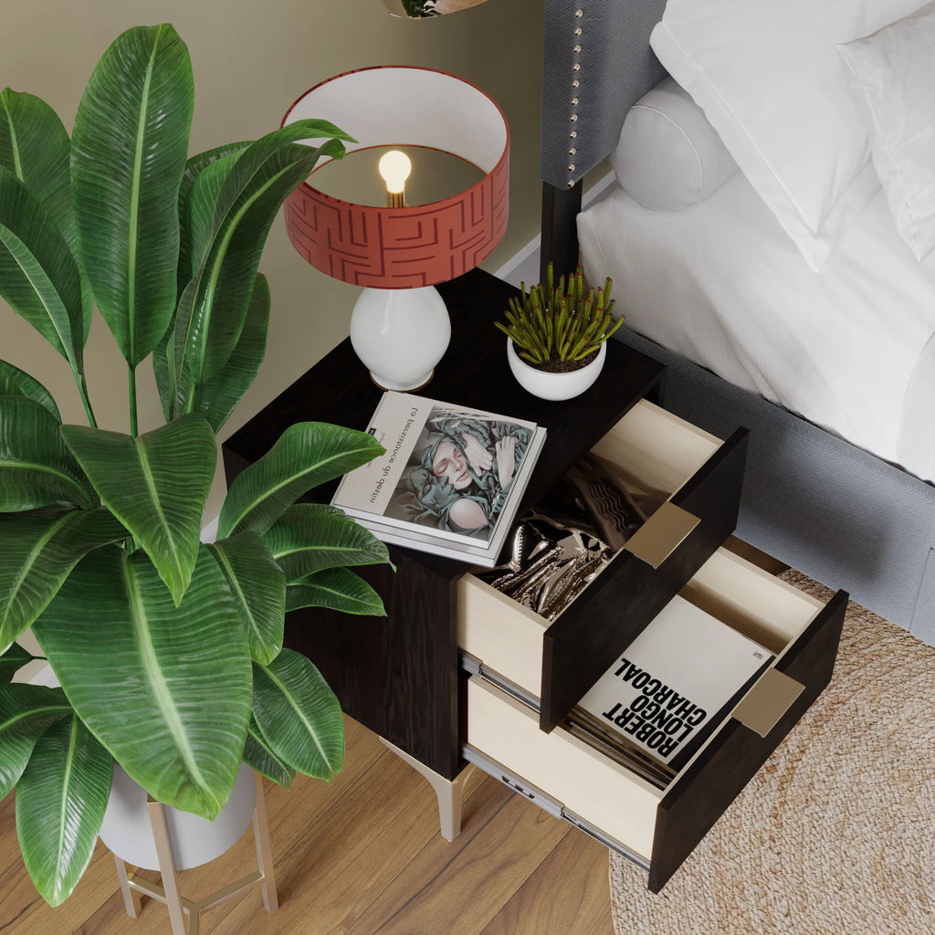 Charcoal Nightstand with 2 Storage Drawers S7326