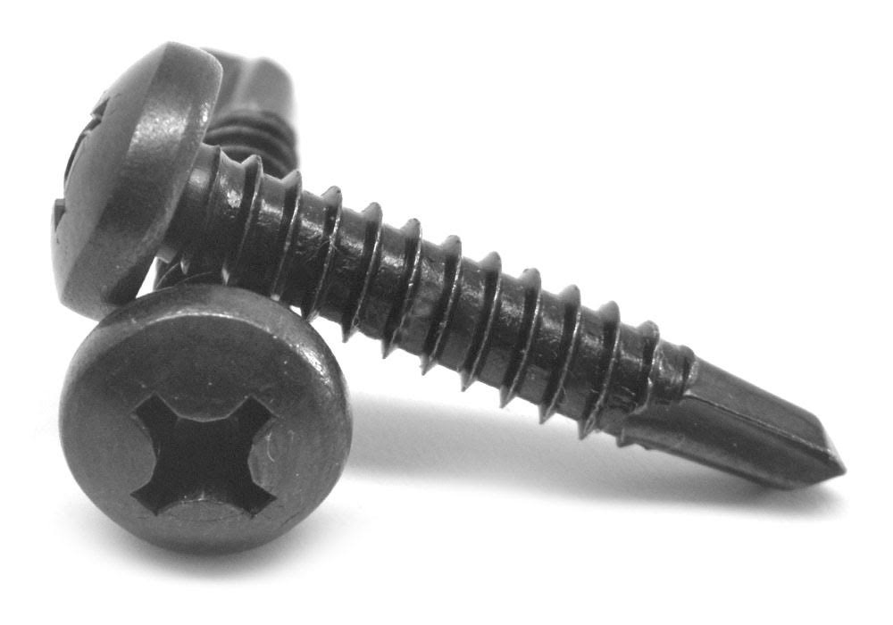 Black Zinc Plated Self Drilling Screw, #6-20 x 1/2, Phillips Pan Head, Pk 10000 U426891