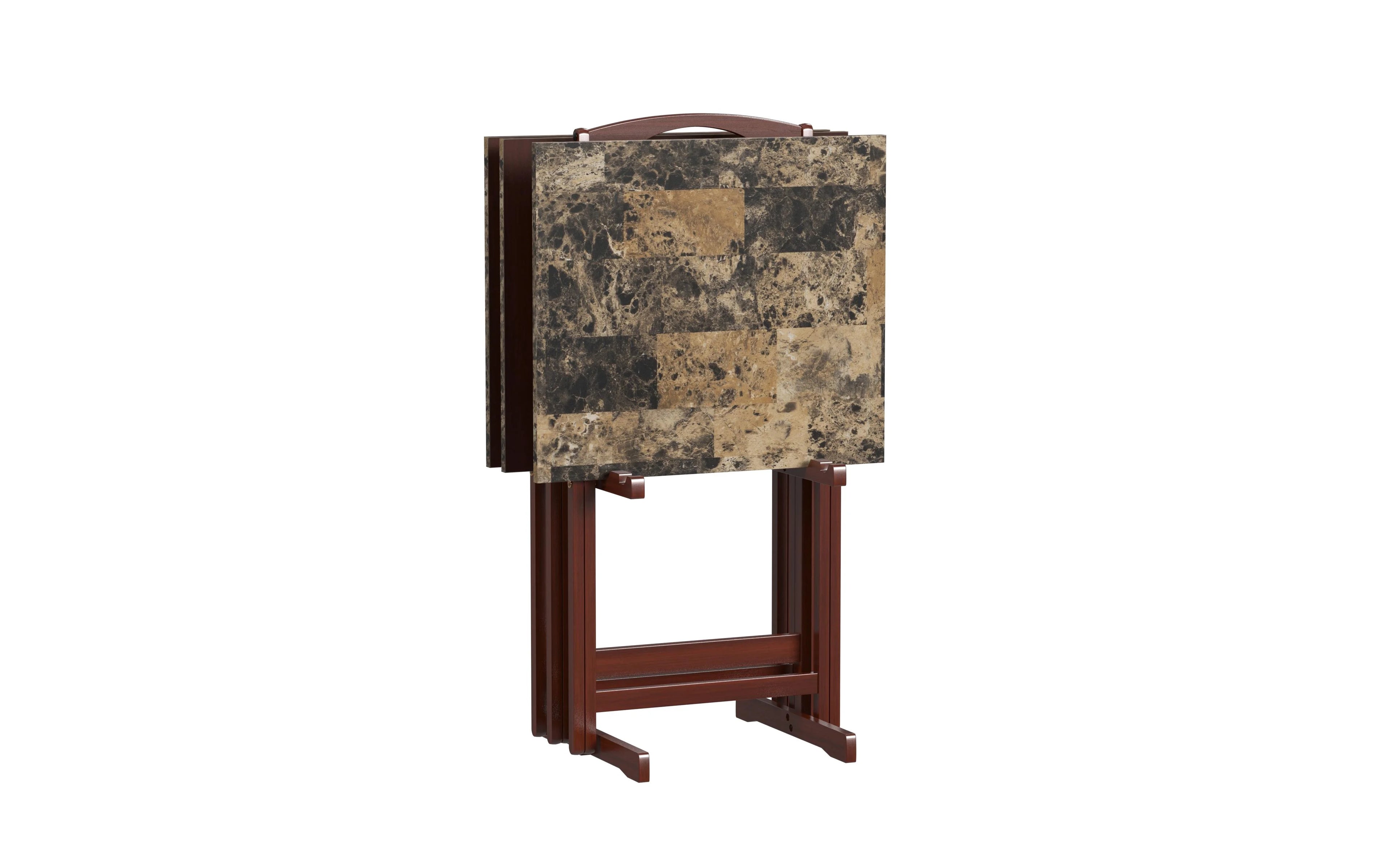 5-piece Faux Marble Folding Snack Tray Table Set D308170