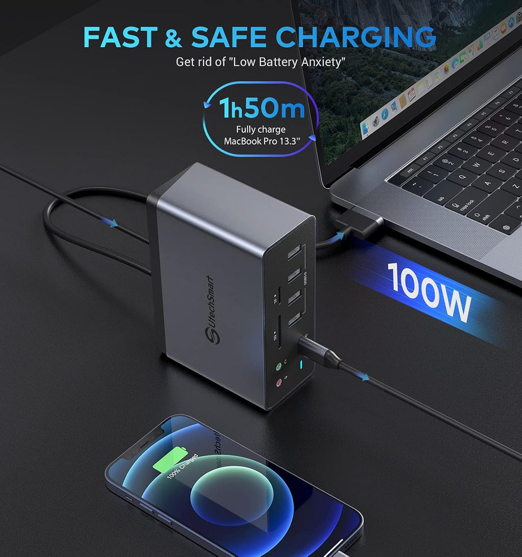 19 in 1 USB C Docking Station with 3 HDMI, VGA, PD 3.0, Ethernet, SD/TF Card Reader, Audio, 6 USB Ports Z461