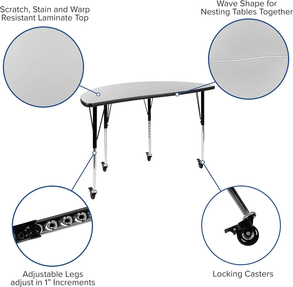 Mobile Half Circle Flexible Grey Adjustable Height Activity Table K479