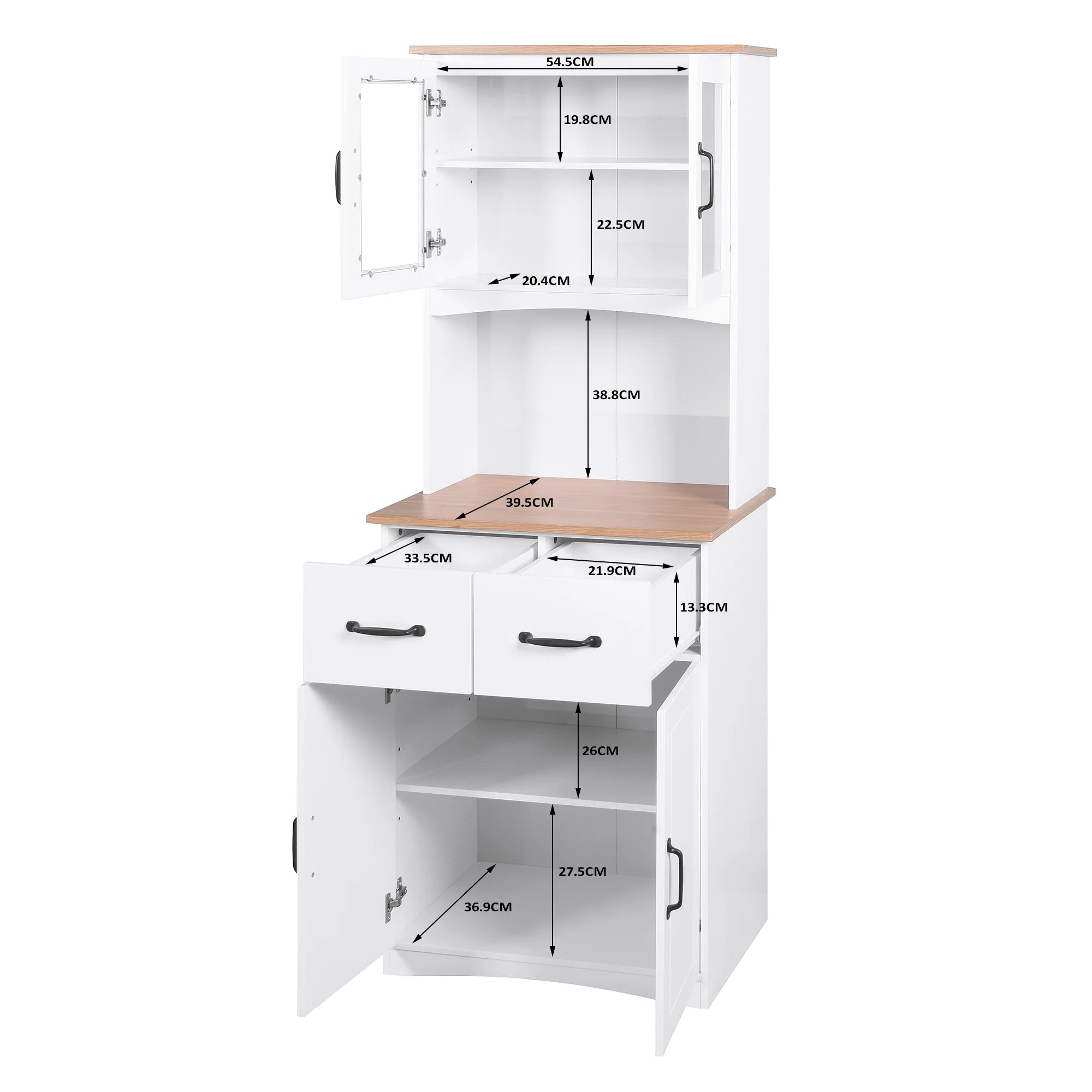 White Tall Wooden Kitchen Cabinet with 2 Drawers Y72880