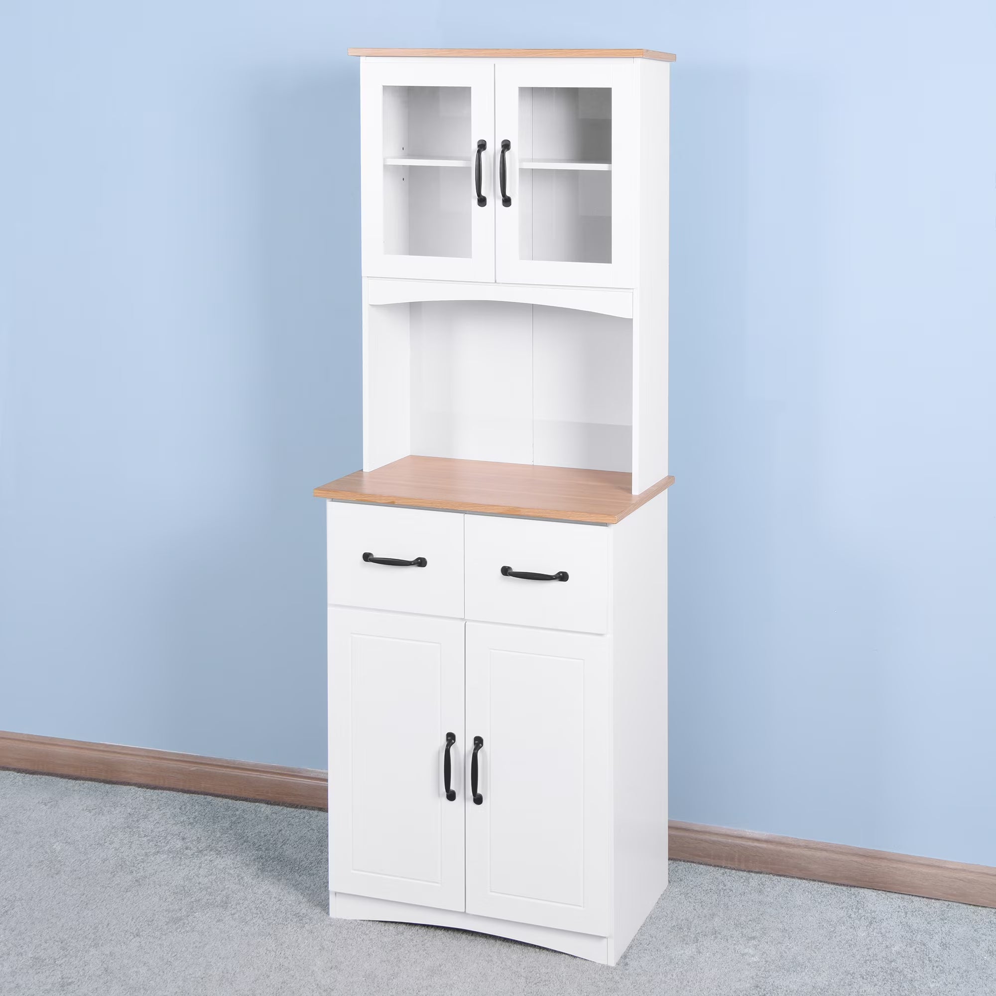 White Tall Wooden Kitchen Cabinet with 2 Drawers Y72880