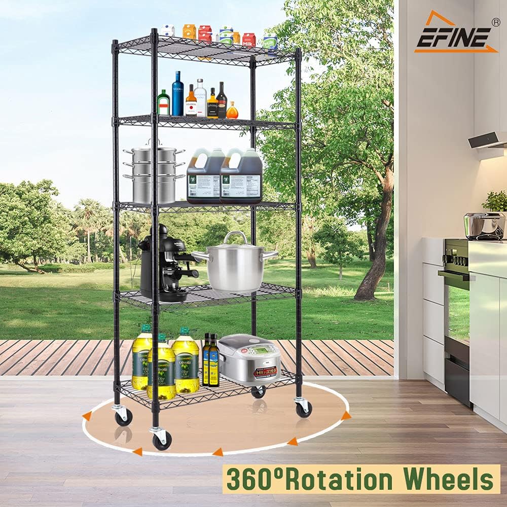 5-Shelf Adjustable Heavy Duty Carbon Steel Wire Shelving Unit Black R447