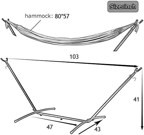 Blue Stripes Double Hammock Bed with Carrying Bag and Steel Stand I614