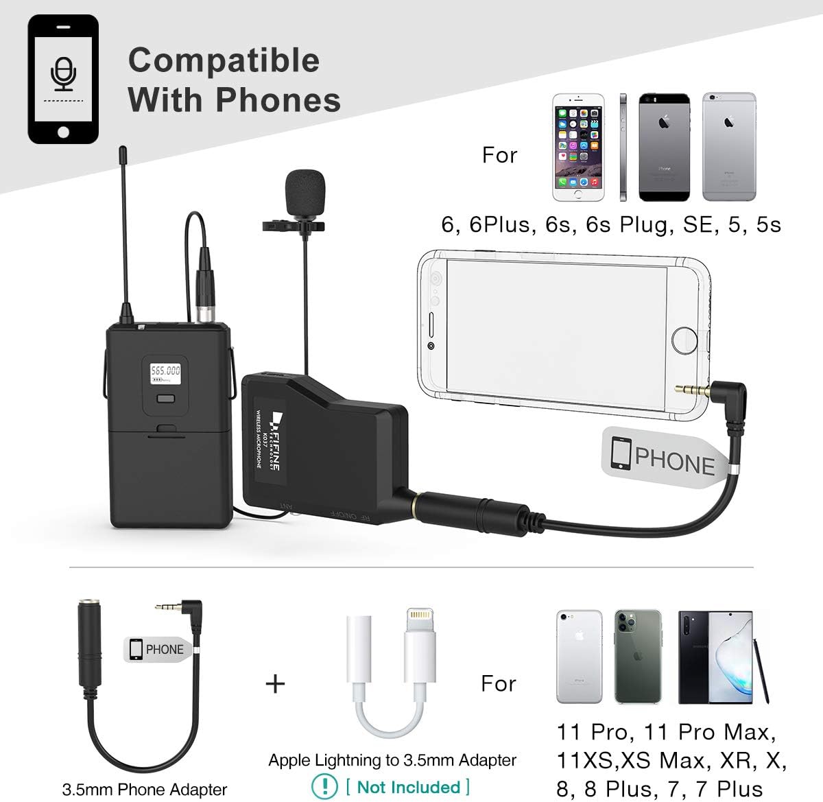 Wireless Microphone System with Headset and Lavalier Lapel Mics H730