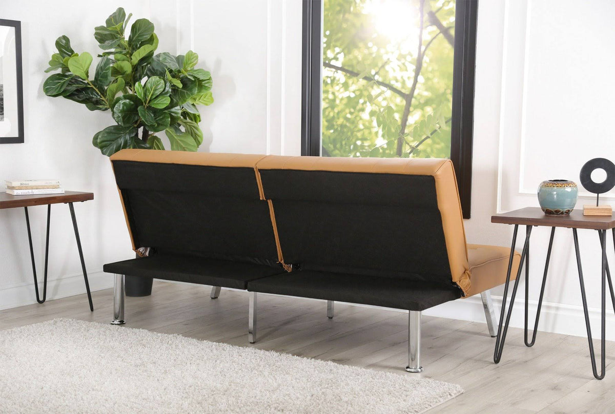 Faux Leather Convertible Sofa in Ivory E76996