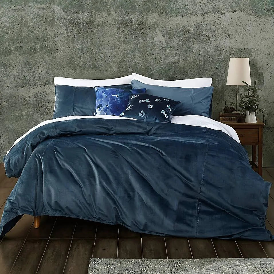 Indigo 3-Piece King Linen Velvet Duvet Cover Set H904