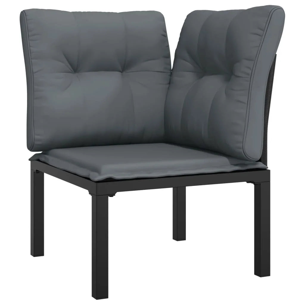 6 Piece Outdoor Patio Furniture Set, Sectional Sofa with Dark Gray Cushions, Black Poly Rattan V1014