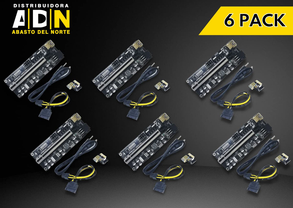 PCIE Riser 6 Kit, PCI-E 1X to 16X with 8 Capacitors, 6 Pin and Molex with USB 3.0 Connector W90746