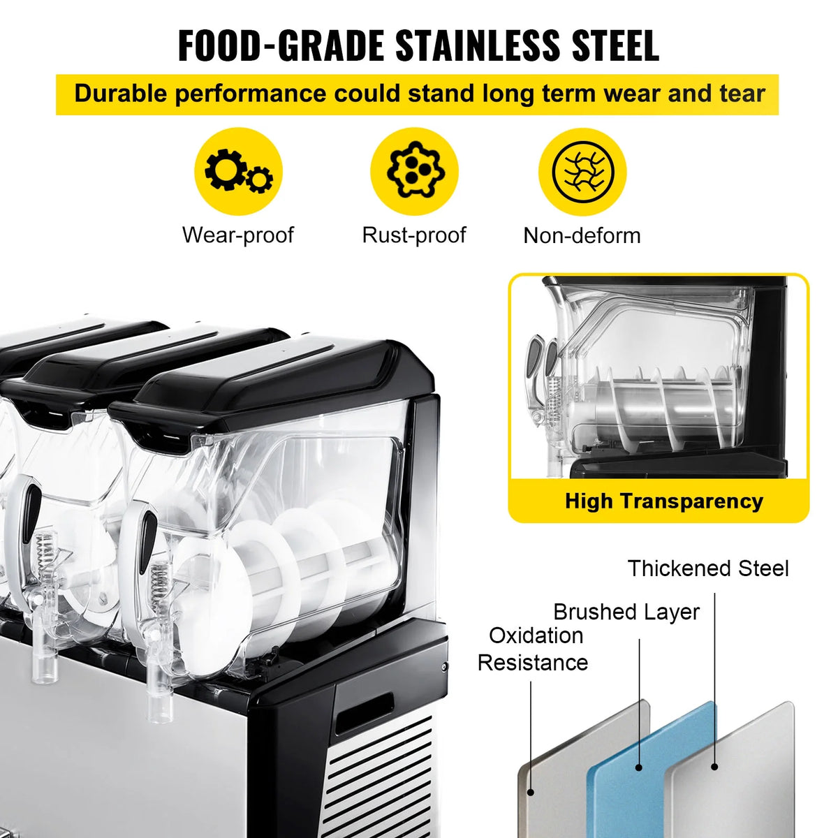 110V Commercial Slushy Machine 10L x 3 Tank Frozen Drink Machine 1250W Stainless Steel L513