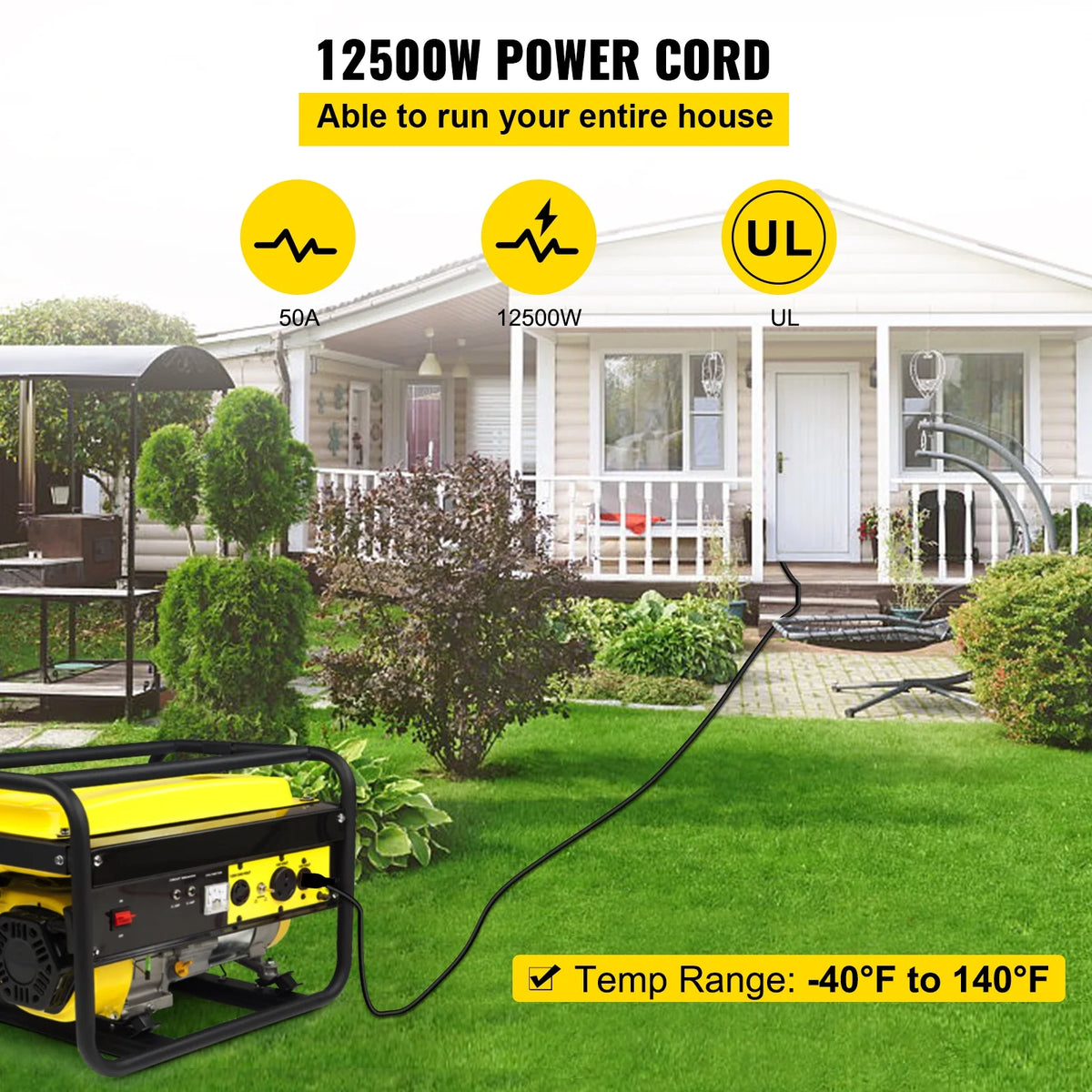 25' 50A RV Power Cord 6/3 + 8/1 AWG NEMA 14-50P to Bare Wire E8813