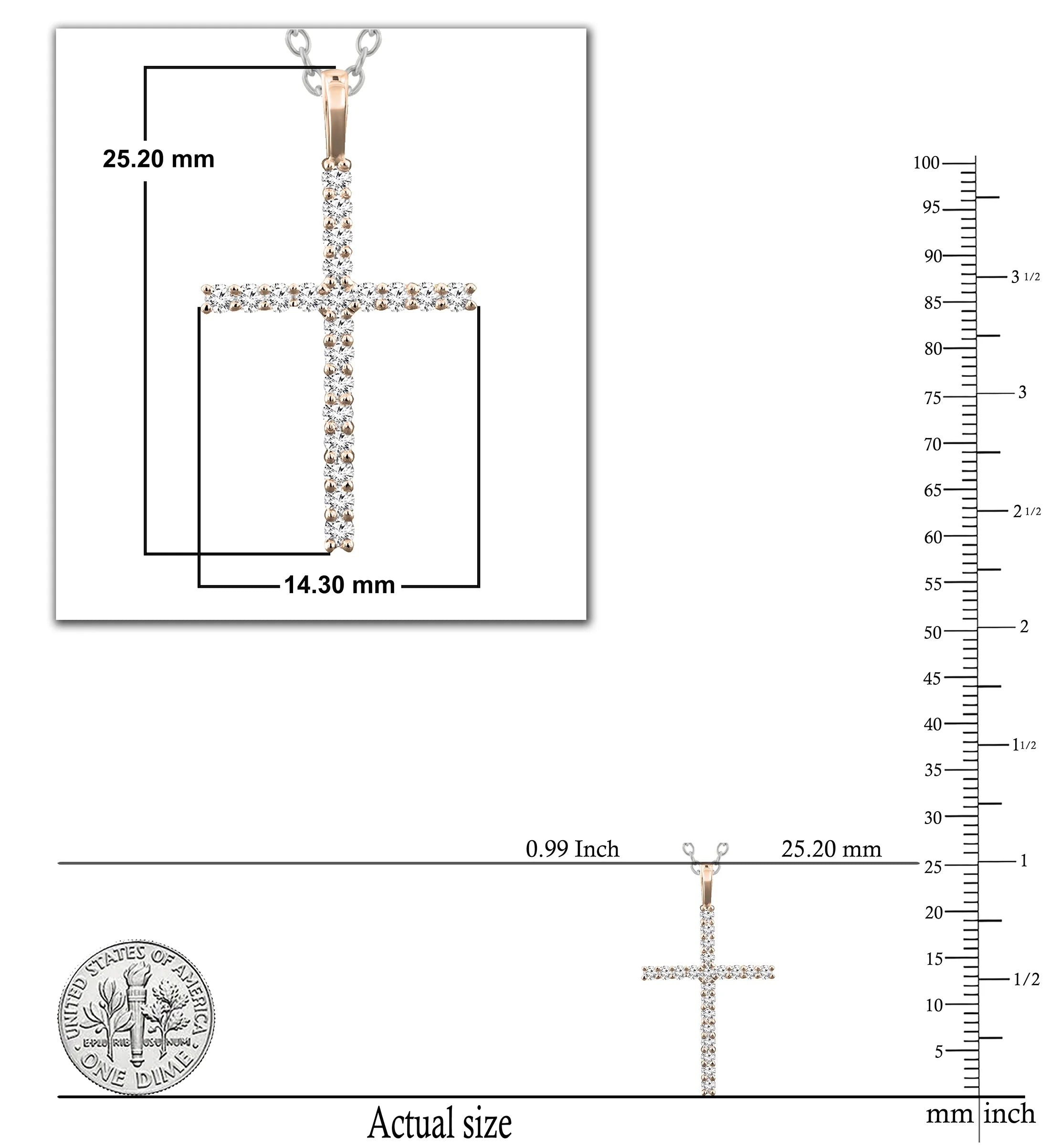 Round White Diamond Cross Pendant with 18 Inch Silver Chain in 14K Rose Gold G571