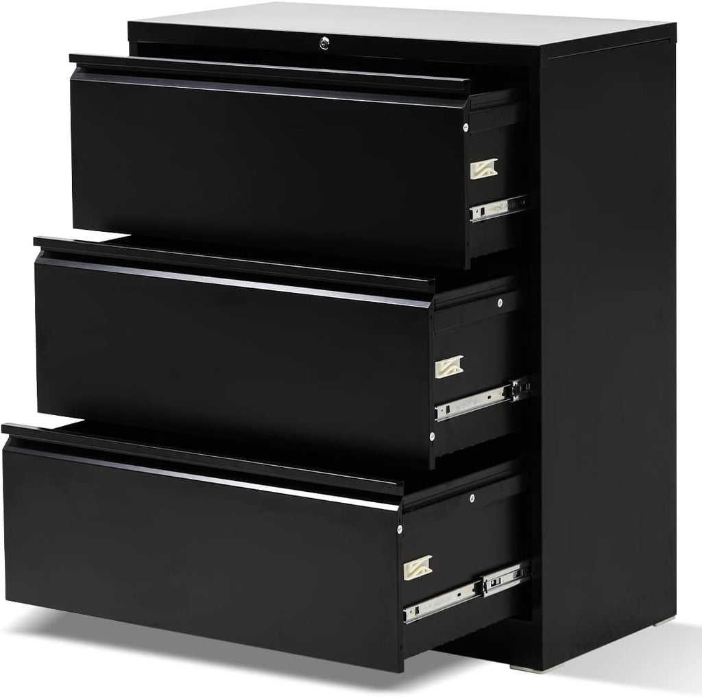 Black 3 Drawer Rolling Metal File Cabinet with Lock V1433