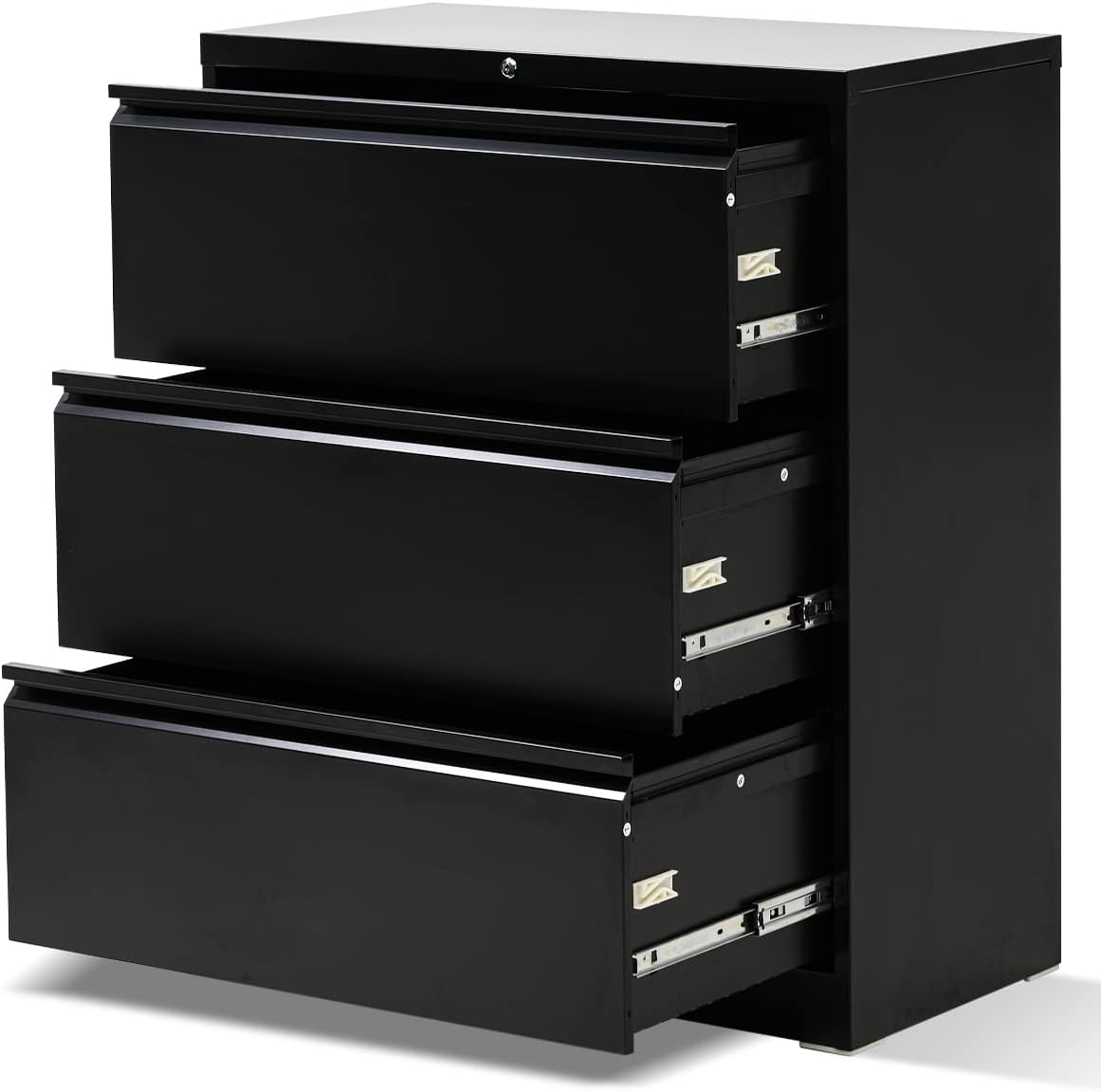 Black 3 Drawer Rolling Metal File Cabinet with Lock V1433