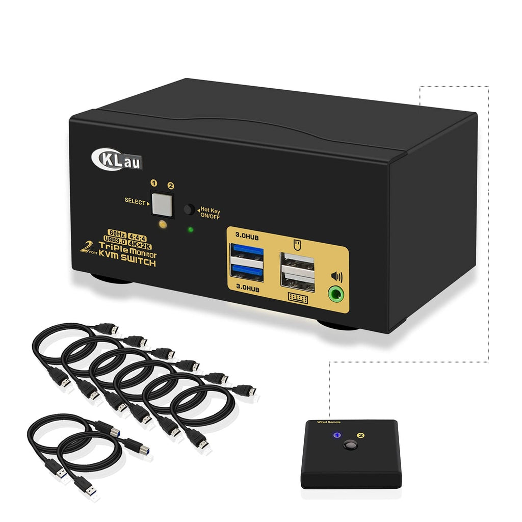 Triple Monitor KVM Switch USB 3.0, 2 Port HDMI with Audio V2600