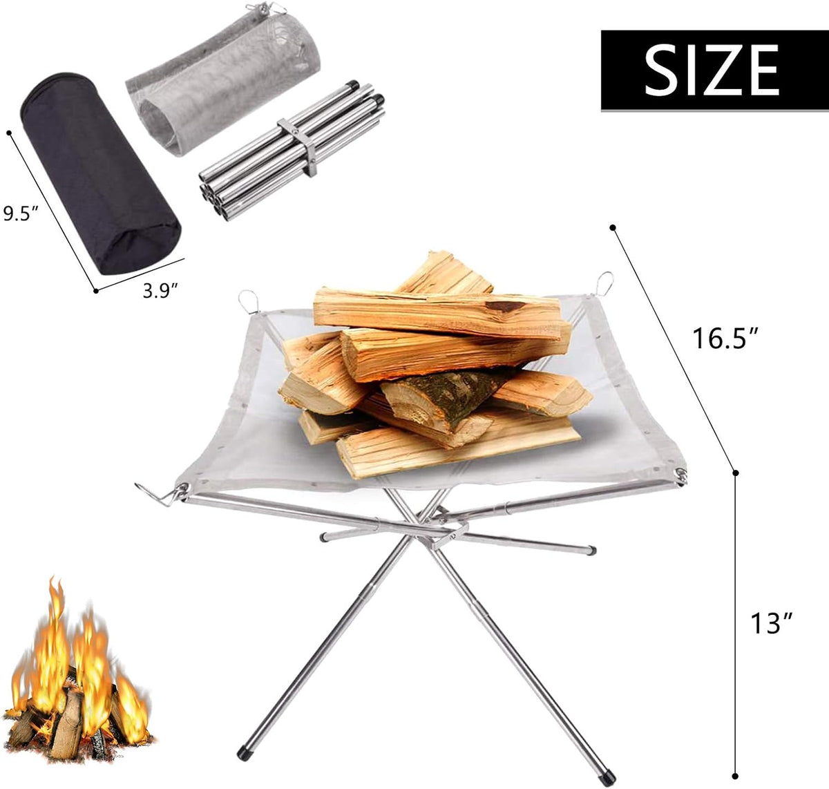 Portable Collapsing Steel Mesh Fire Pit (22 Inch) with Carrying Bag Z129117
