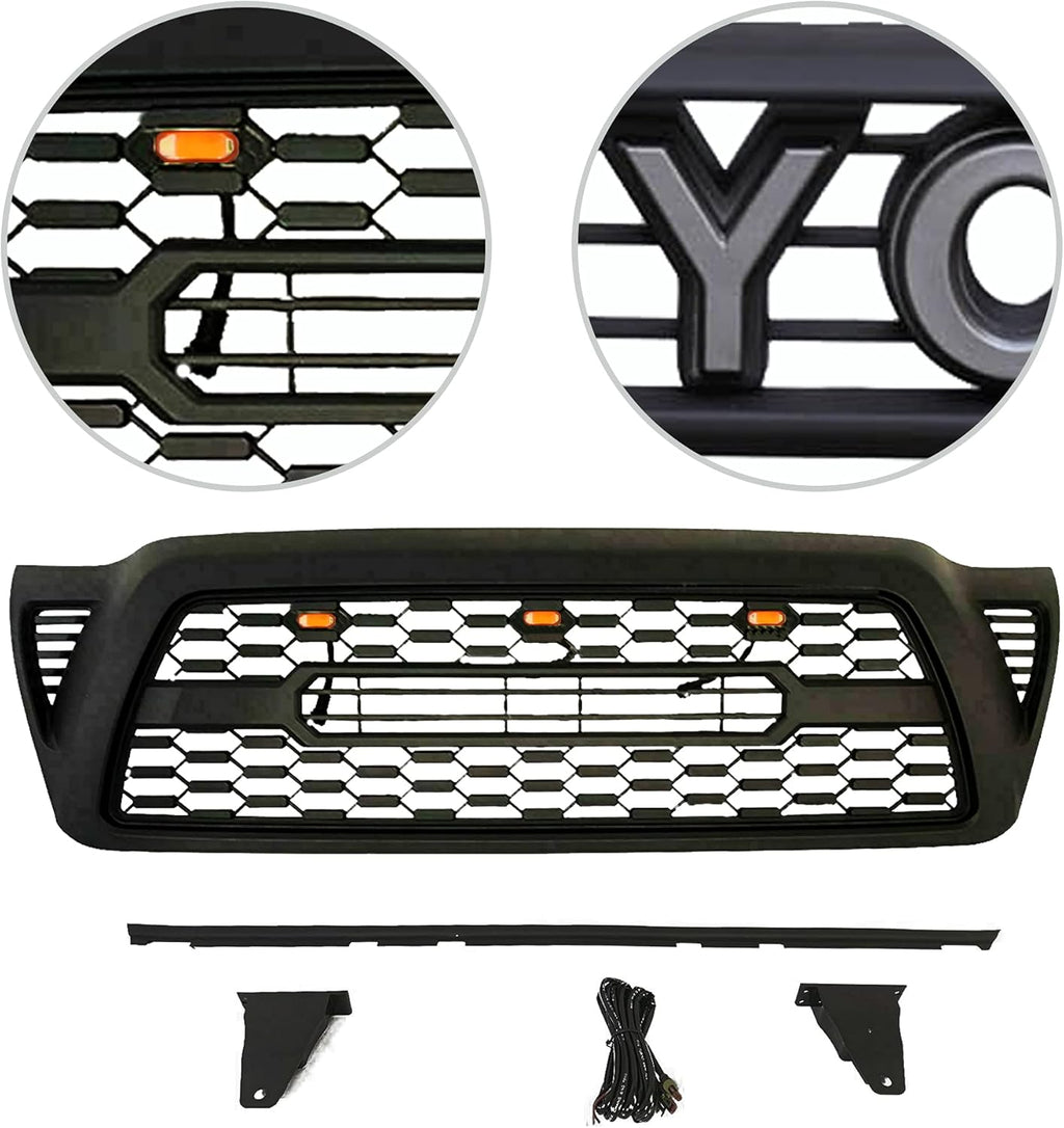 Gloss Black Front Grille with 3 Amber LED Lights I566022