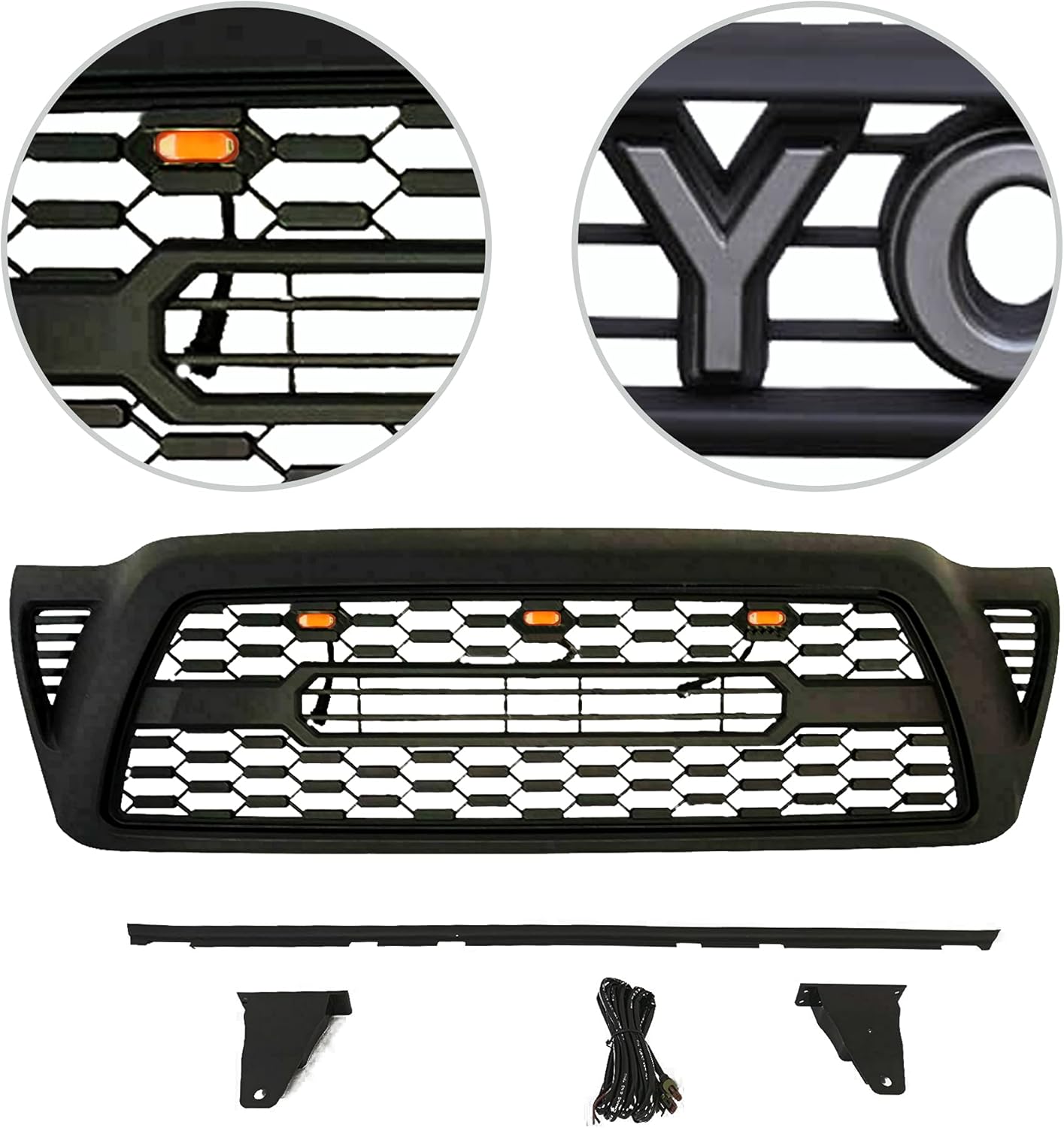 Gloss Black Front Grille with 3 Amber LED Lights I566022