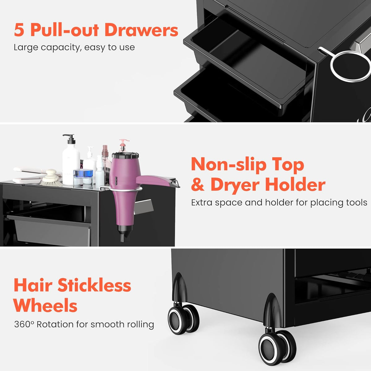 Salon Trolley Cart with 5 Trays U718