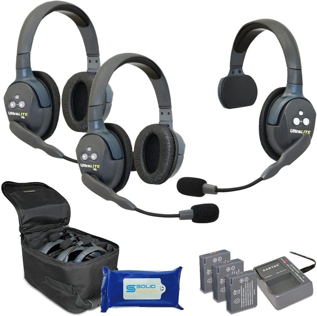 Full Duplex Wireless Headset Communication for 3 Users with Cleaning Wipes Bundle I947978