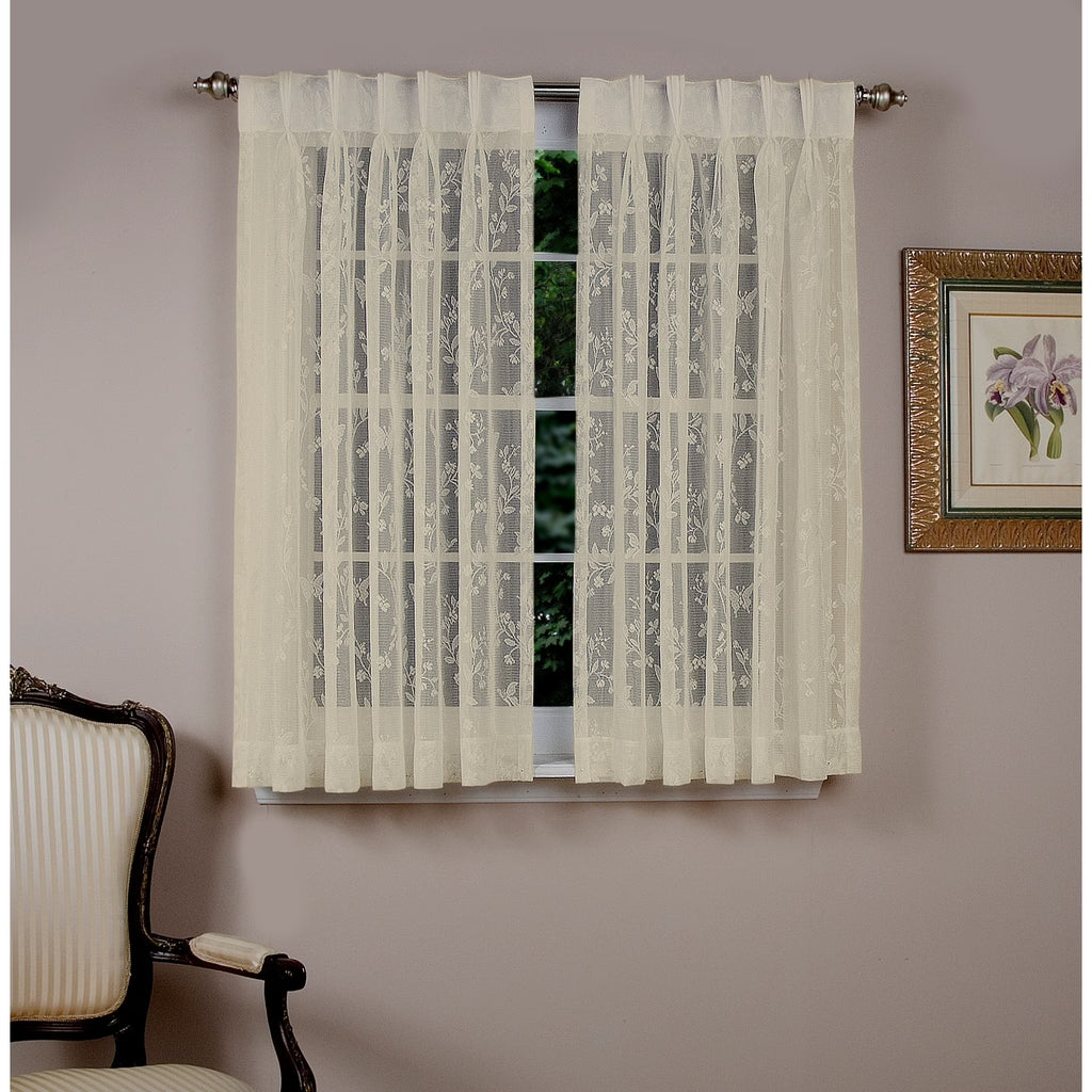 Ivory Lace Pinch Pleated Short Curtain Pair 52"w x 36"l N524