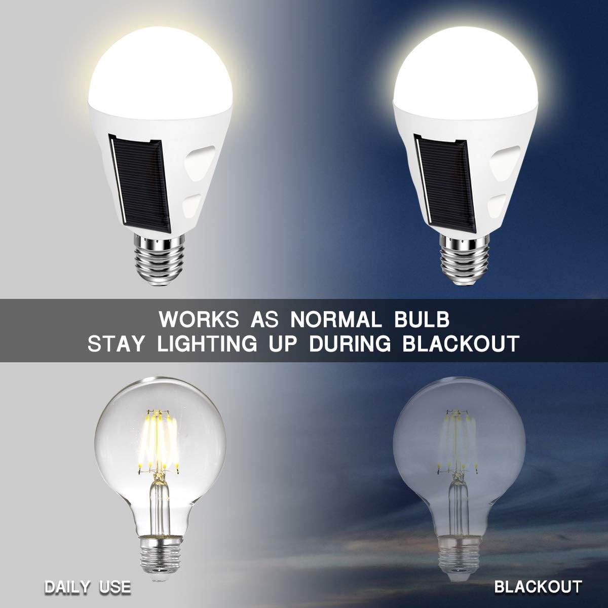 4 Pack LED Solar Rechargeable Emergency Light Bulbs, E26/E27 7W 6000k Y7954