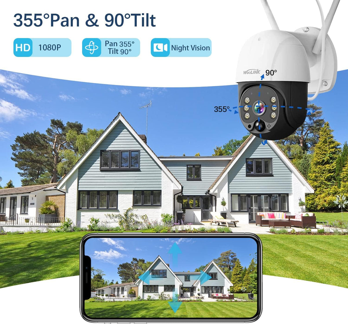 3MP PTZ Solar Security Camera Outdoor, 360° Wireless WiFi Rechargeable Solar Battery Camera with 2-Way Talk, Color Night Vision P510