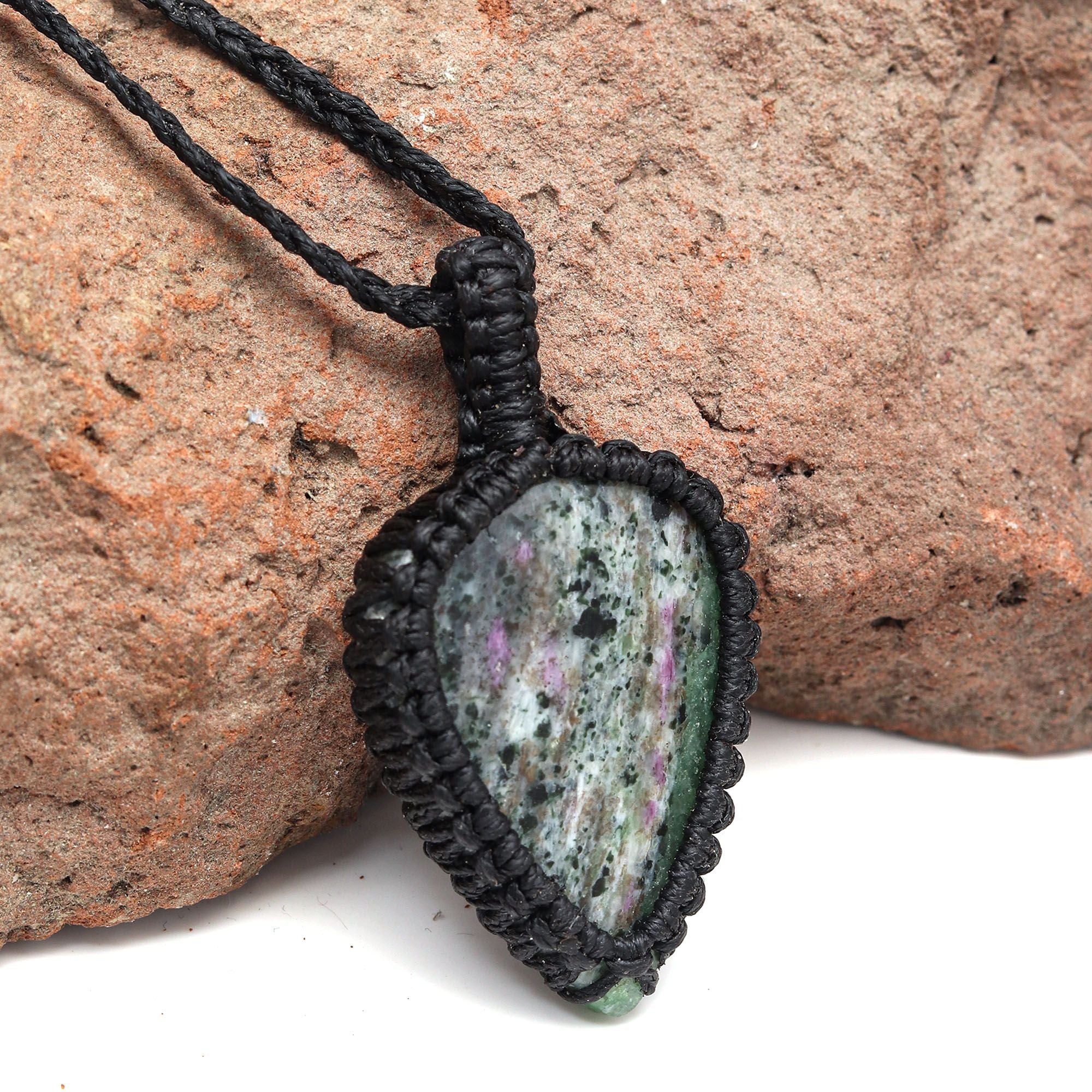 Ruby Zoisite Macrame Gemstone Necklace Q317