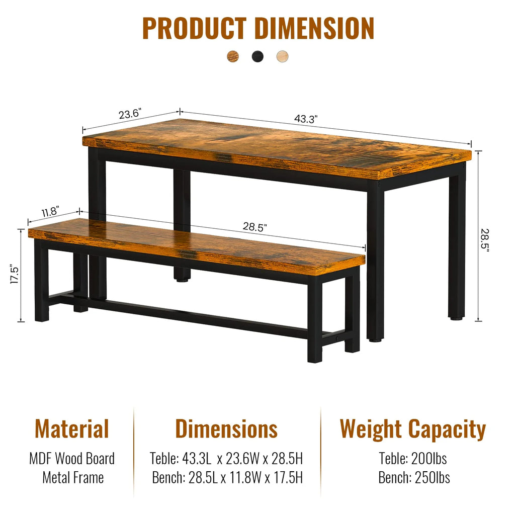 Rustic Brown 4 Person Kitchen Table Set with 2 Benches X696