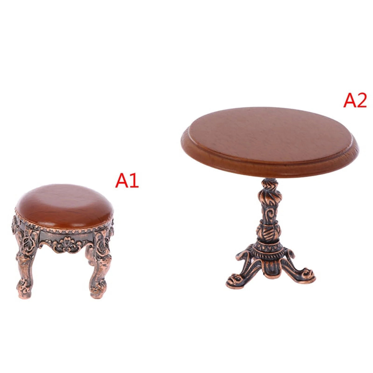 1:12 Wooden Round Kitchen Side Table And Stool B816