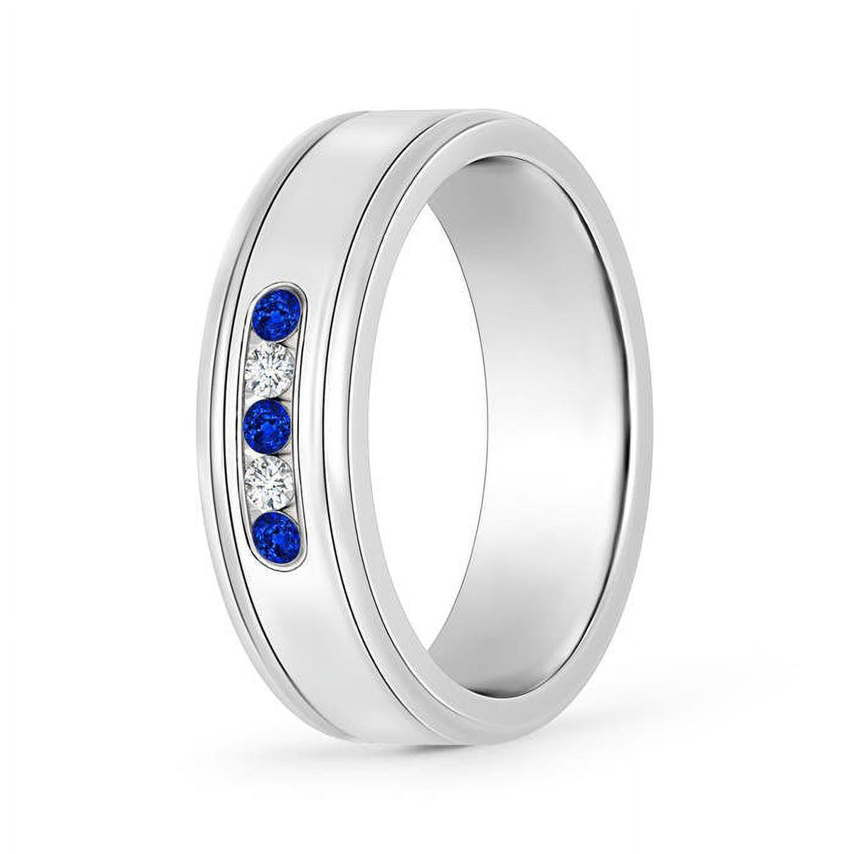 Natural Blue Sapphire & Diamond Classic Ring in 14K White Gold, Size 12.5 M747