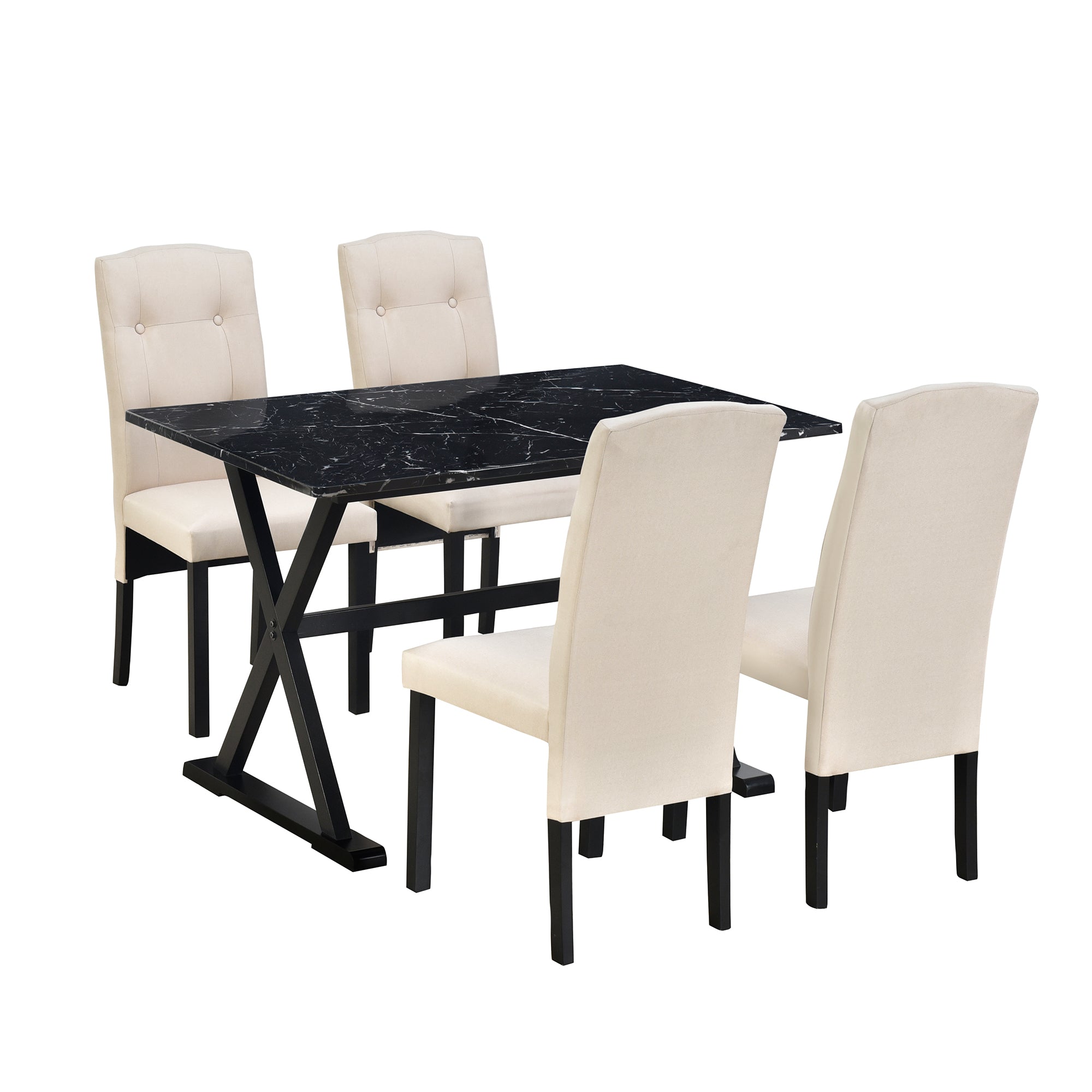 5 Piece Dining Set with Faux Marble Tabletop and 4 Upholstered Chairs N836
