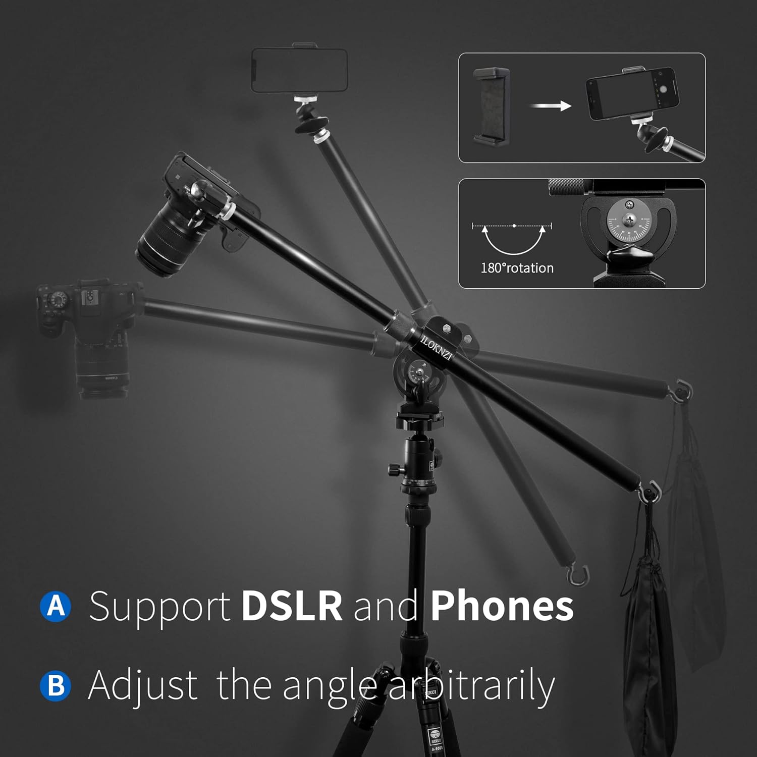 30 Inch Aluminum Tripod Extension Arm Overhead Camera Mount with Phone Holder Pack of 2 G3039