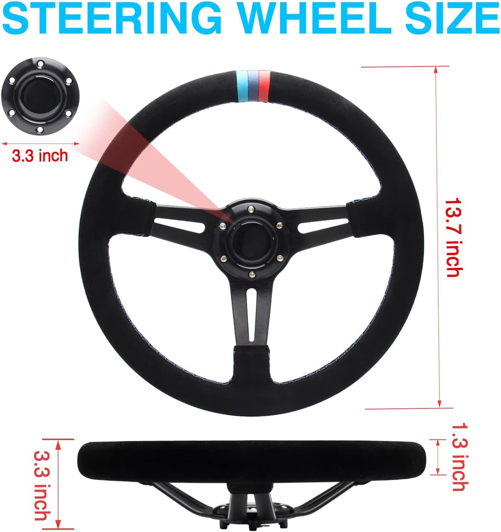 13.8 6 Bolt Suede Racing Steering Wheel with Horn Button W662