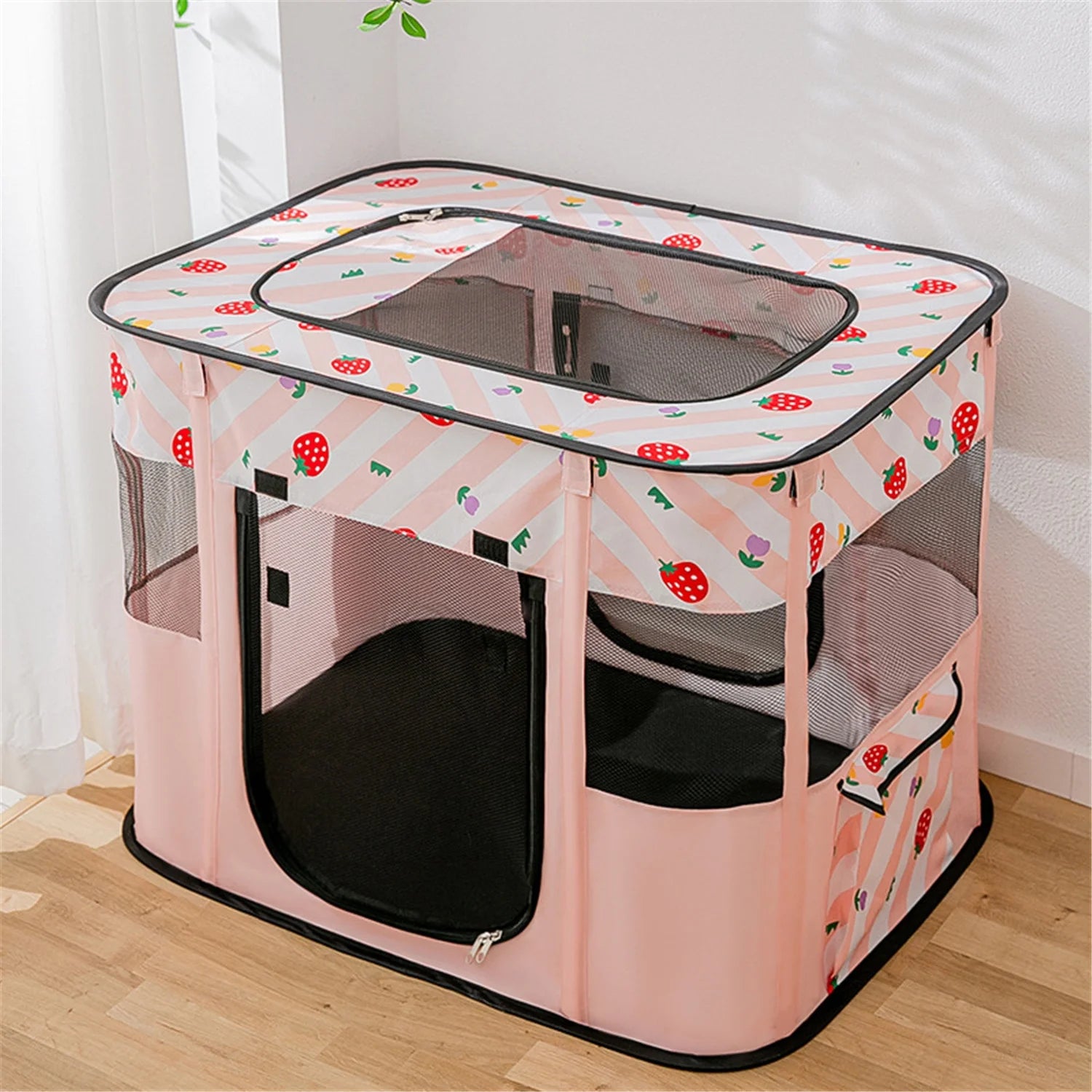Large Dog Cat Playpen with Carrying Case, Removable Zipper Top P6986