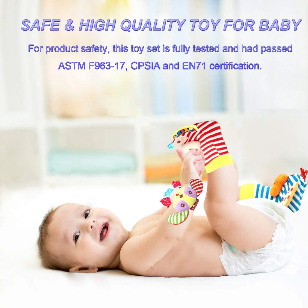 6 Pcs Baby Wrist Rattle & Foot Finder Socks Sensory Toys Soft Plush Animal Doll Newborn Gift N7141
