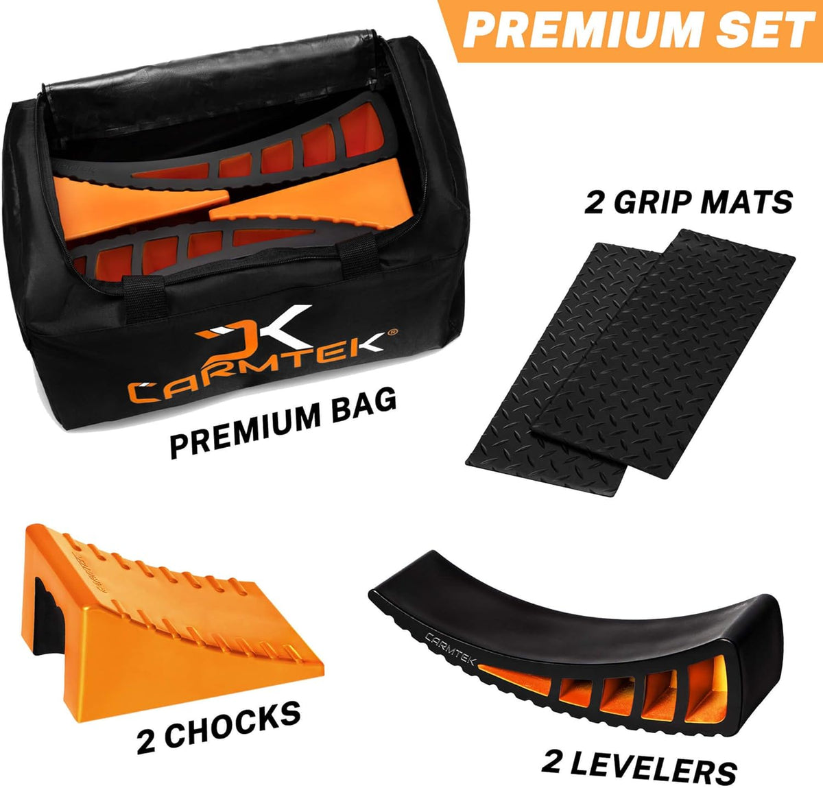 Curved RV Levelers with Wheel Chocks, Rubber Mats and Carry Bag R737
