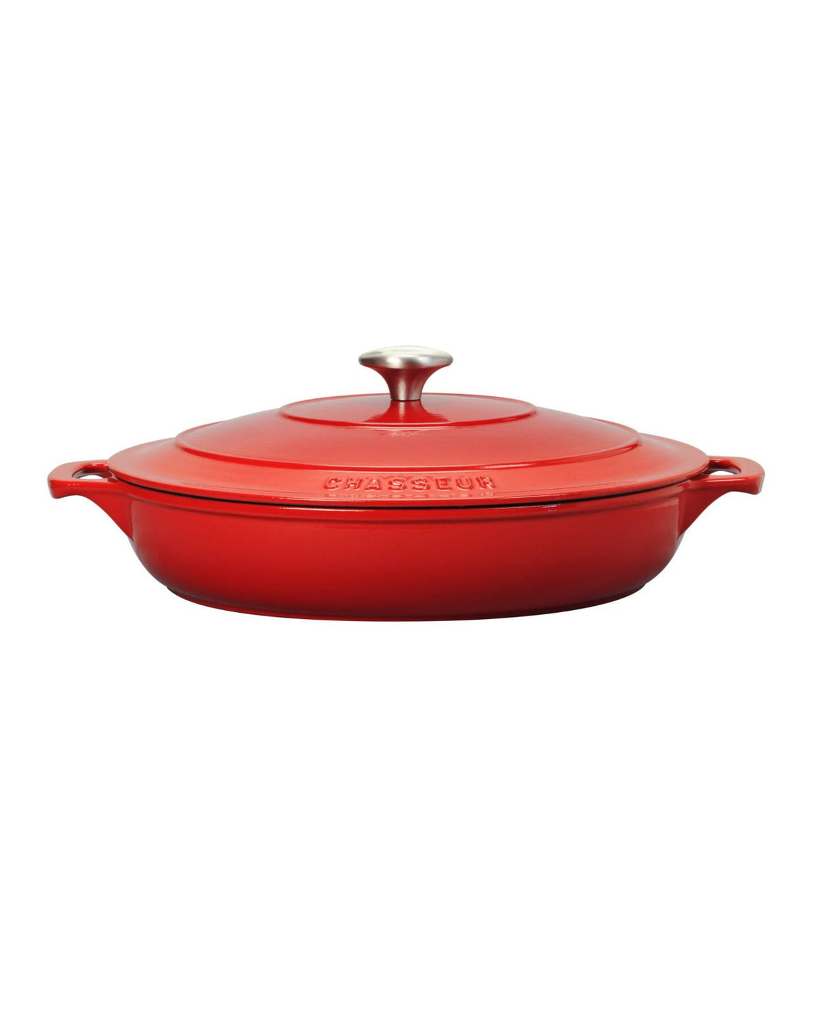 Red Enameled Cast Iron Braiser with Lid M4683